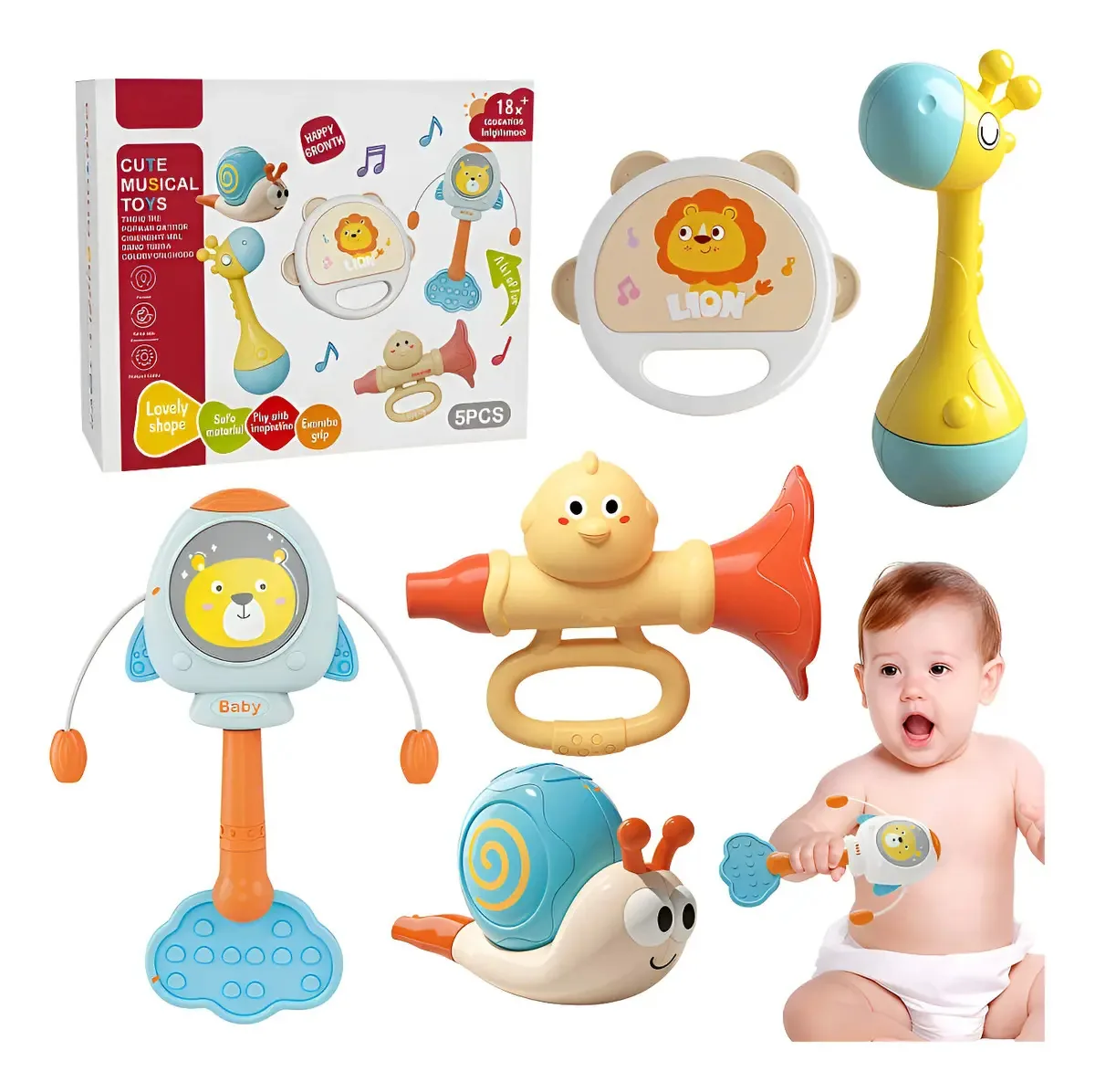 Brinquedo Chocalhos Para Bebês Sensorial Treinamento 5pcs Cor Azul Design Como Mostrado