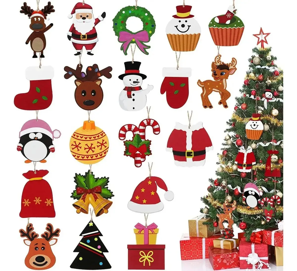 40 peças de enfeites de árvore de Natal, bonecas penduradas