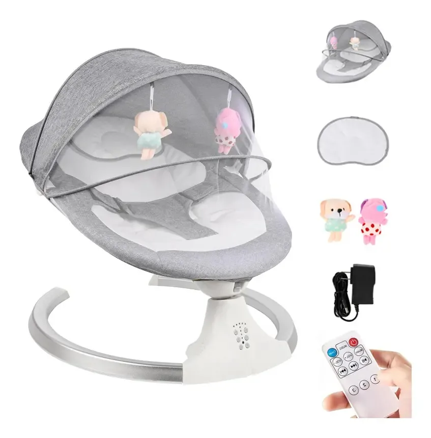 Cadeira de balanço para bebês, balanço musical com Bluetooth, cadeira de balanço elétrica portátil para bebês com mosquiteiro, rede multifuncional de controle remoto para meninos e meninas