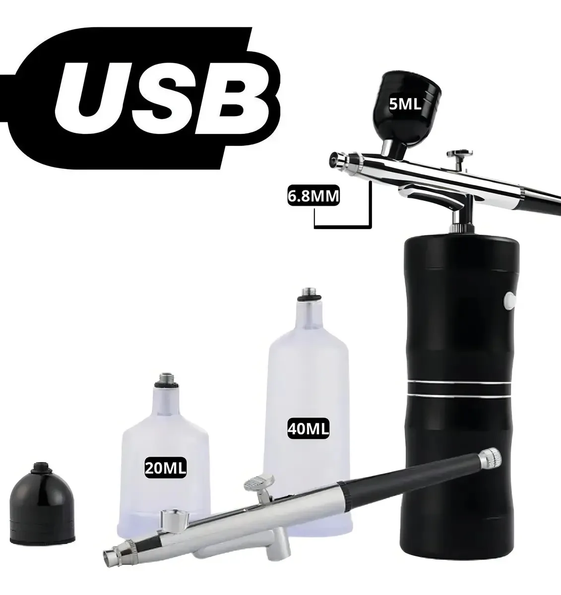 Kit Compressor Aerógrafo Portátil Usb Recarregável Preto 0.03L