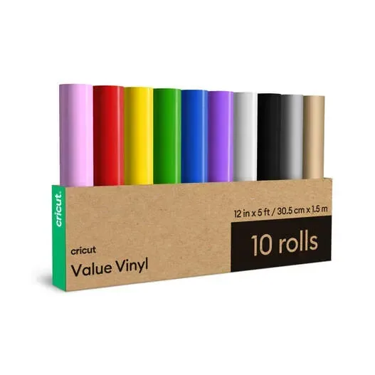 Rolos de amostra de vinil Cricut Paper Value de 12 polegadas x 5 pés (10 rolos Rainbow)