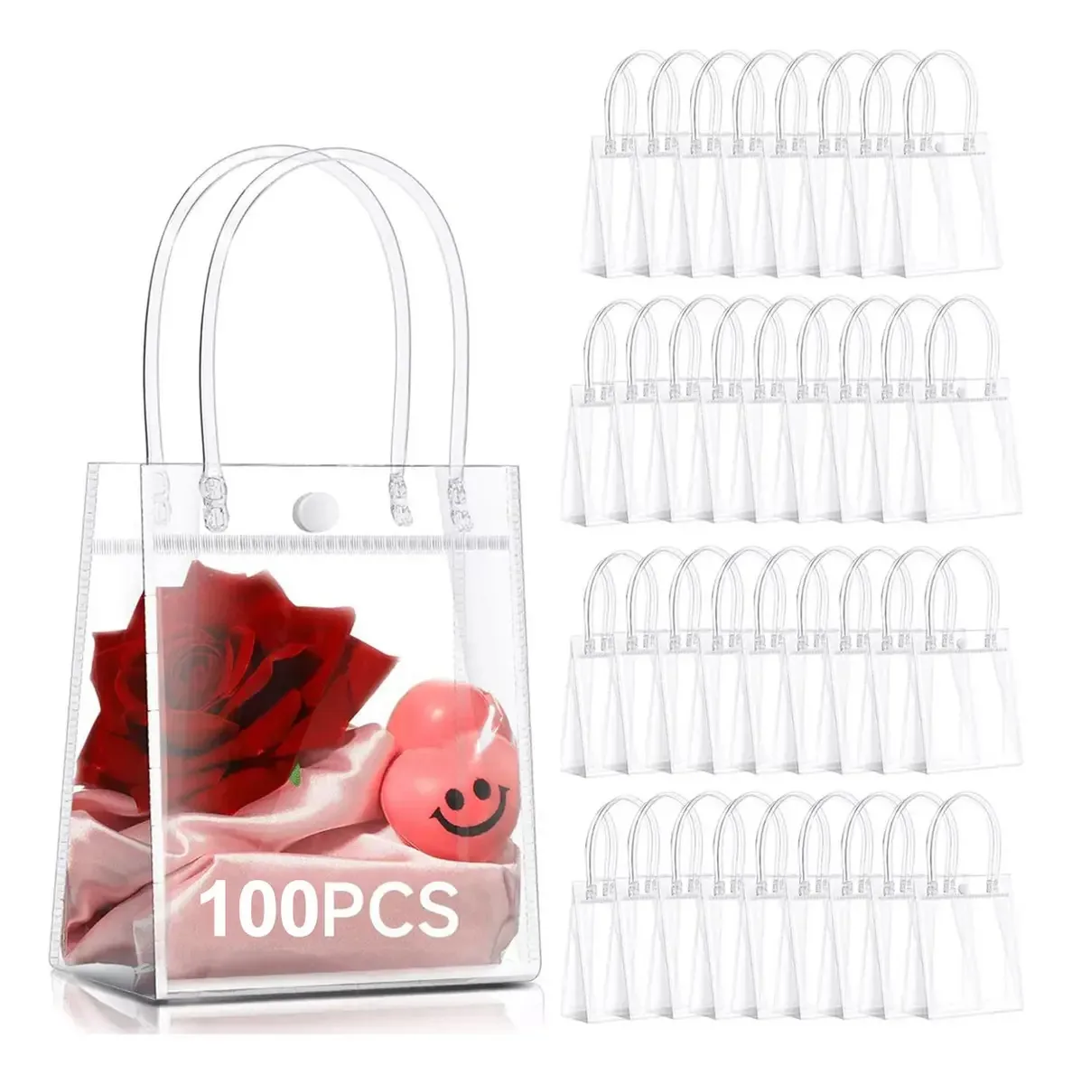 Sacos de PVC transparente com alças, 100 peças
