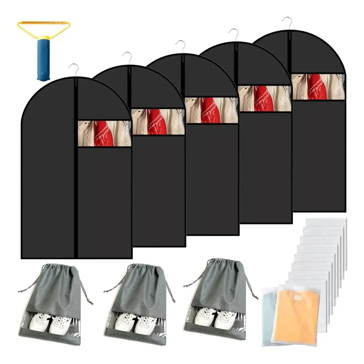 Kit de conjunto: 5 estojos porta-ternos+3 porta-sapatos+10 estojos para cor preta