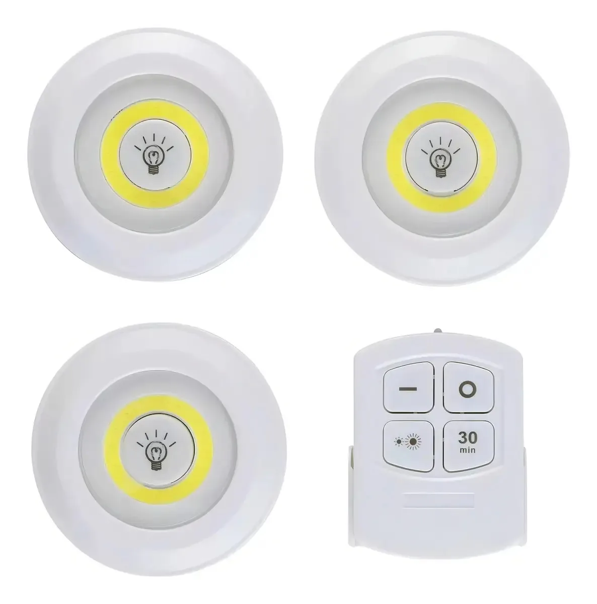 Conjunto de 3 luzes LED de emergência sem fio com controle remoto branco