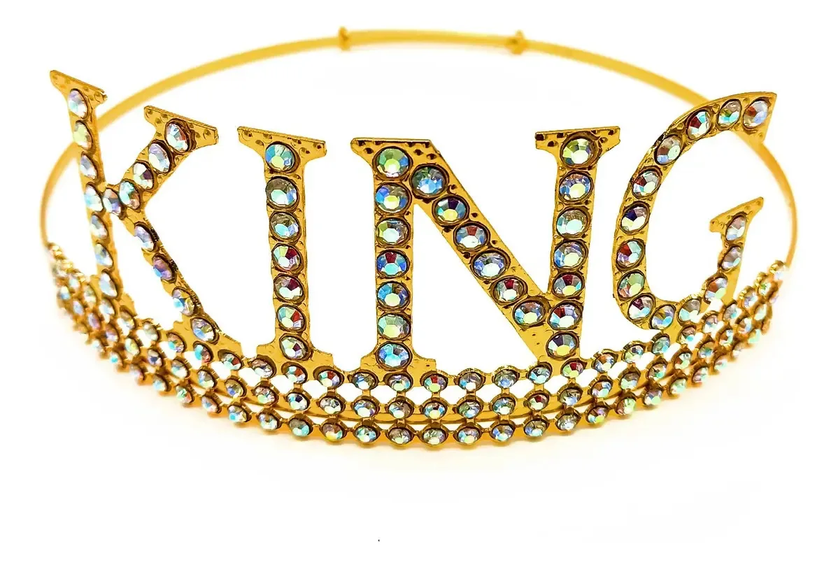 Coroa metálica King Gold com diamantes