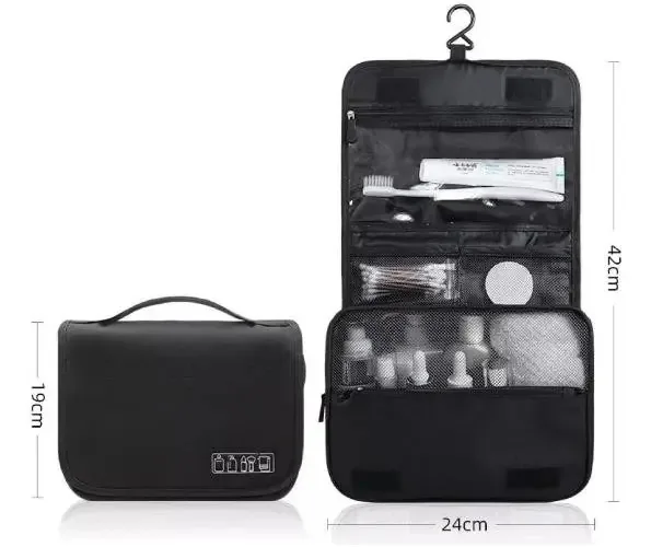 Bolsa organizadora de viagens, bolsa de cosméticos impermeável portátil, cor preta, bolsa de higiene