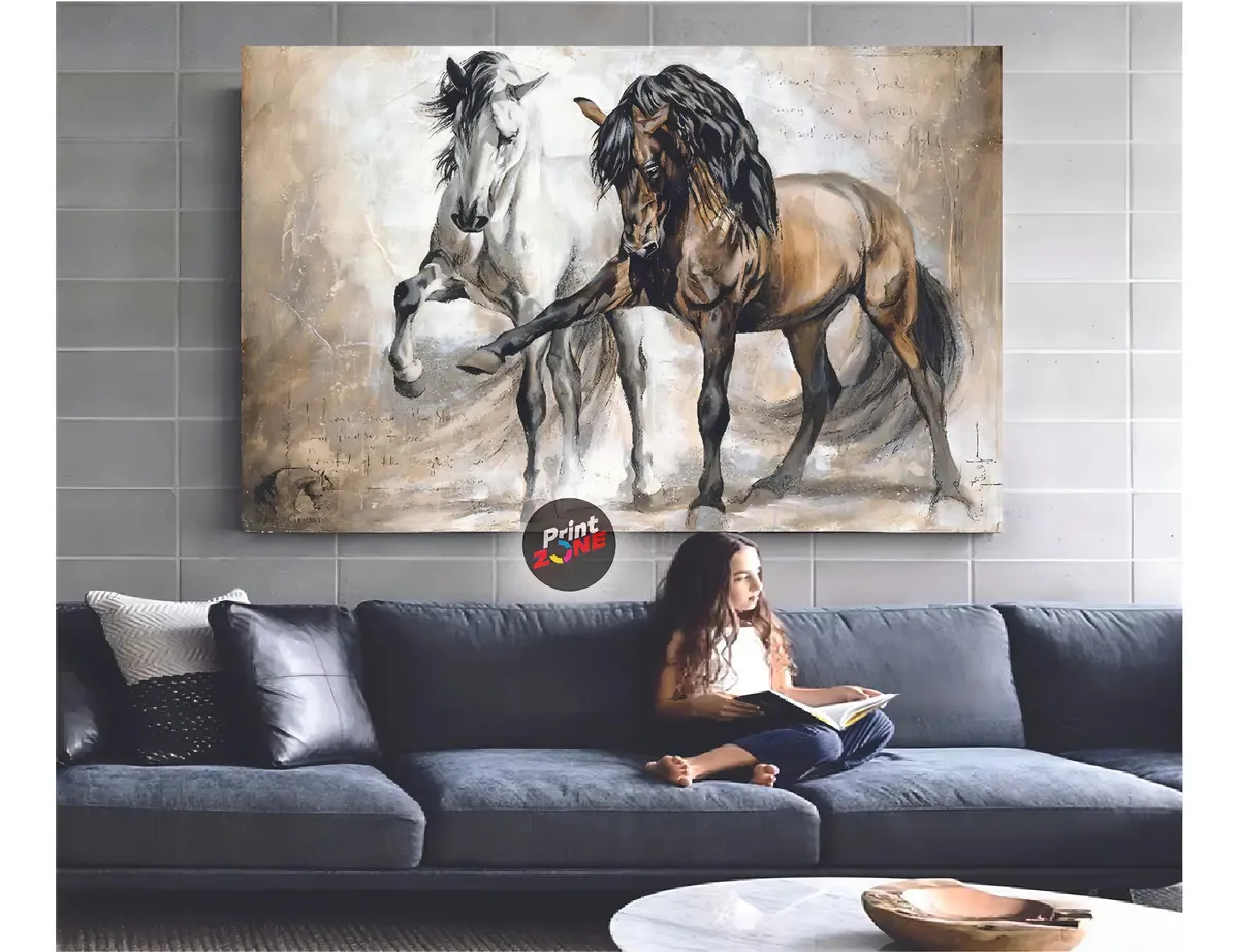Pintura artística de cavalos em tela grossa Ccb7 90x60cm colorida