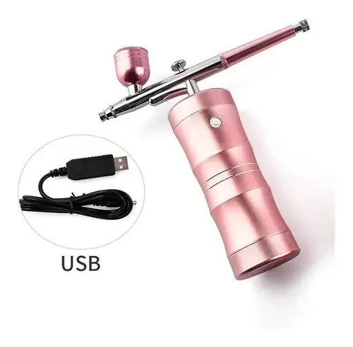 Kit Usb Recarregável Airbrush Compressor De Aerógrafo Preto Cor Rosa
