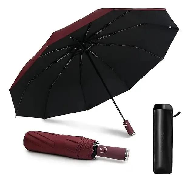 Guarda Chuvas Grandes Dobrável Automatico Com Led Integrada Cor Vermelho Desenho Do Tecido Geométrico