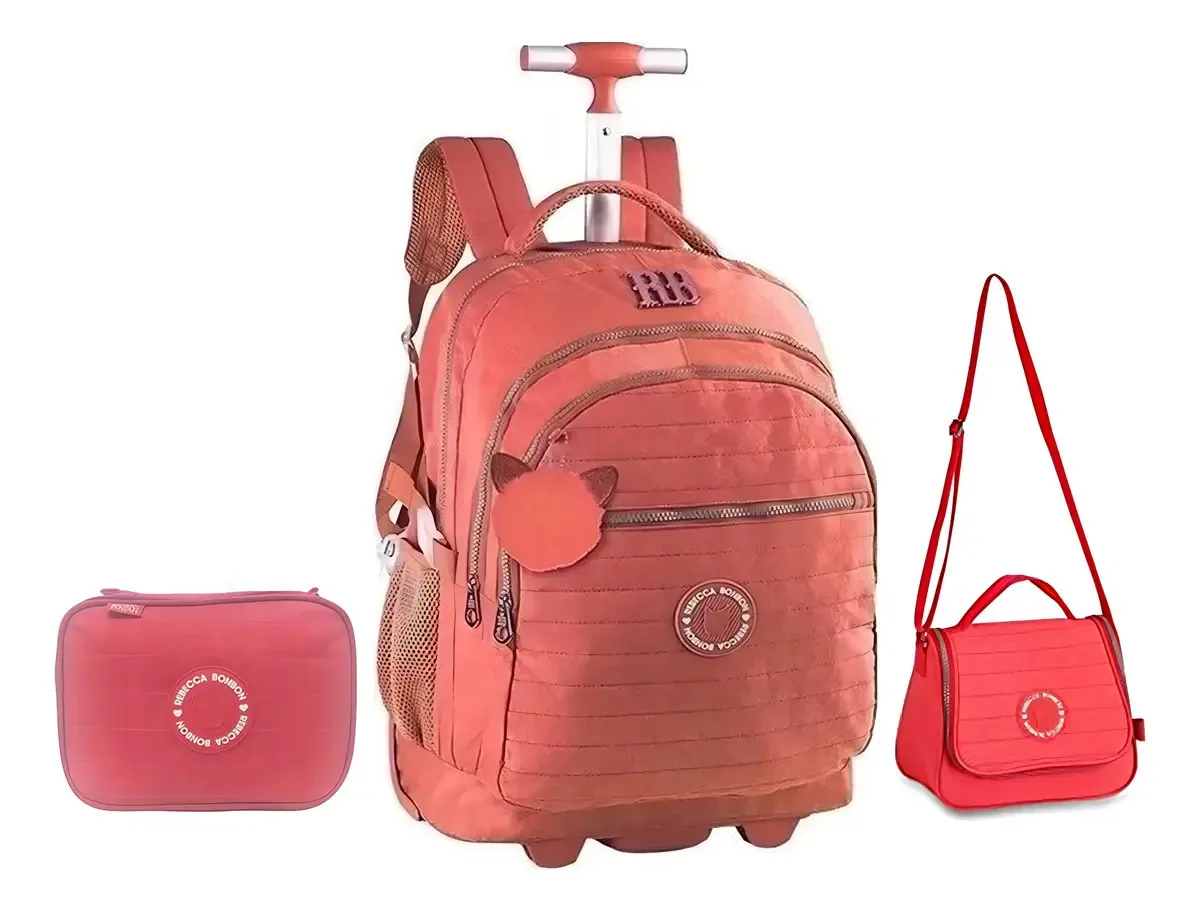 Kit Mochila Lancheira Estojo Reb Bonbon Rb2039 - Laranja