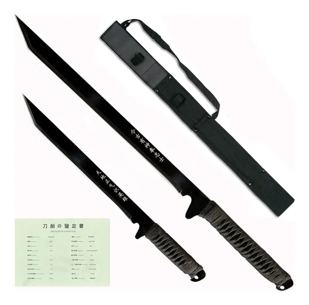 Espadas Twin Ninja, 66 e 46 cm de comprimento, aço 1060, pretas