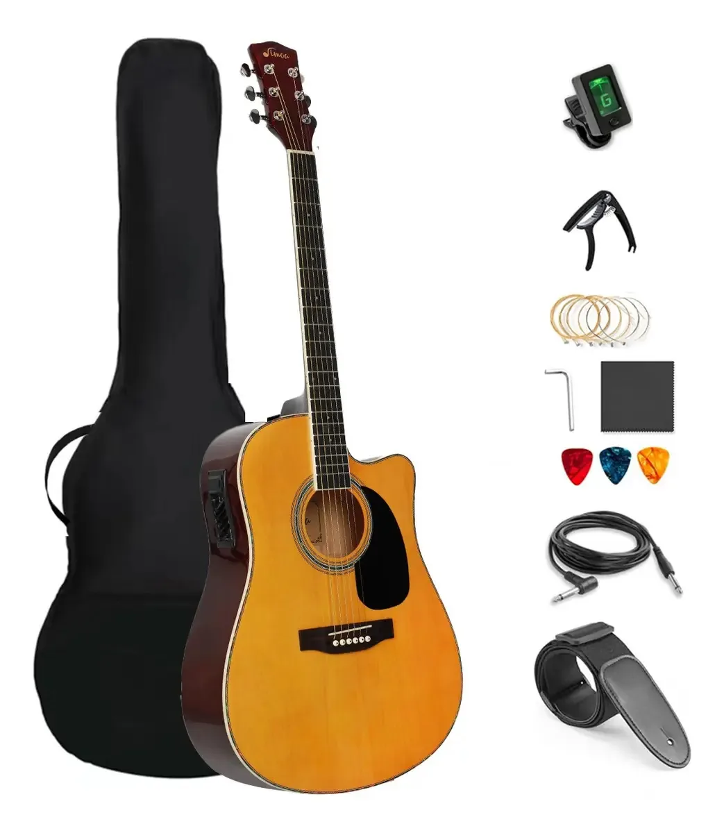 4/4 Preços de guitarras e trastes eletroacústicos Diapason, cor laranja claro, orientação à direita