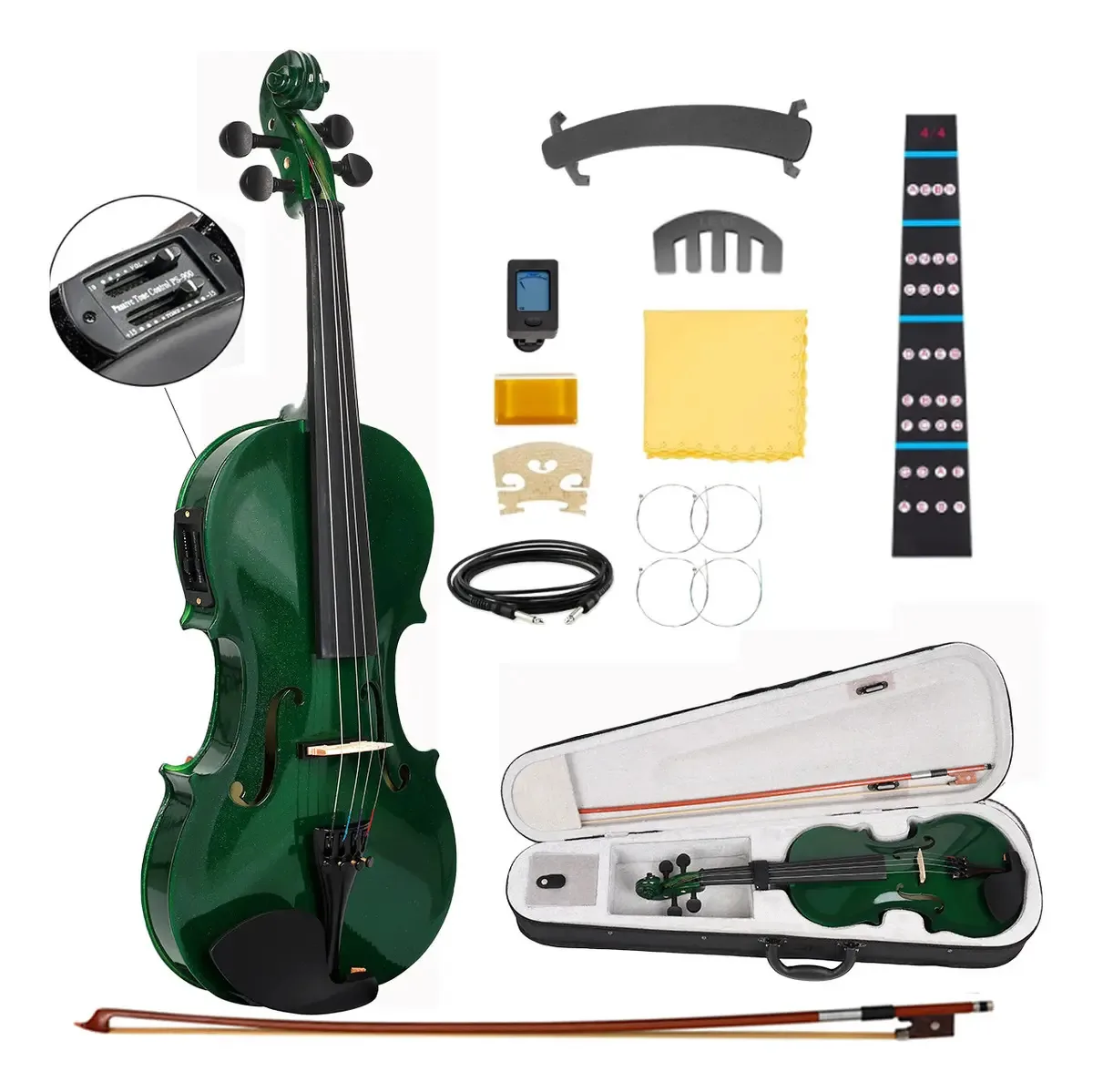 Preço de violinos elétricos acústicos Eq 4/4 com estojo verde escuro