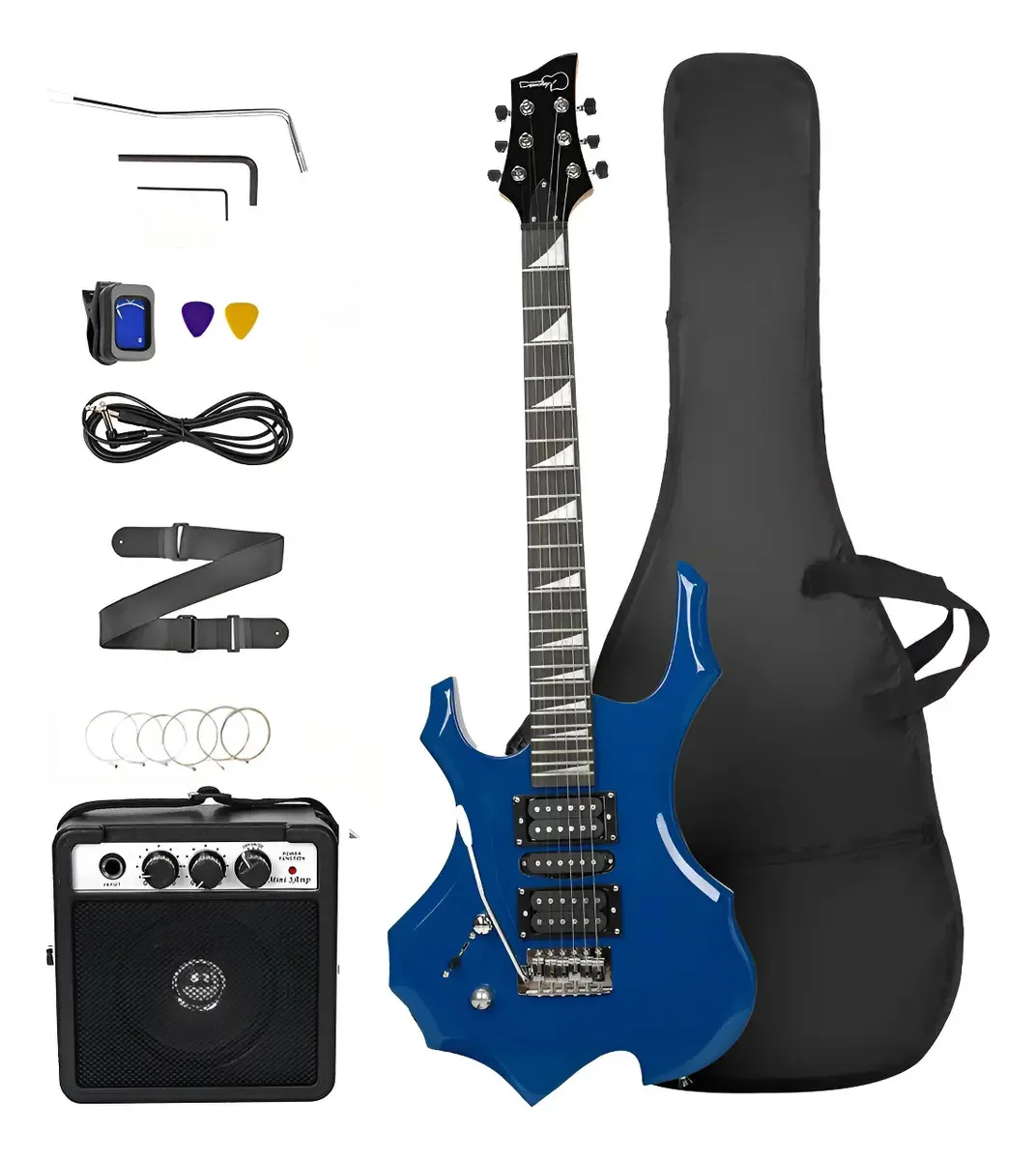 Preço: Guitarras elétricas para canhotos, escala com amplificador, cor azul, orientação para a mão esquerda