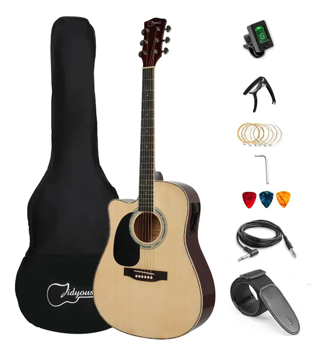 Preços de guitarras eletroacústicas 4/4 para canhotos e acessórios de cores naturais Orientação para a mão esquerda