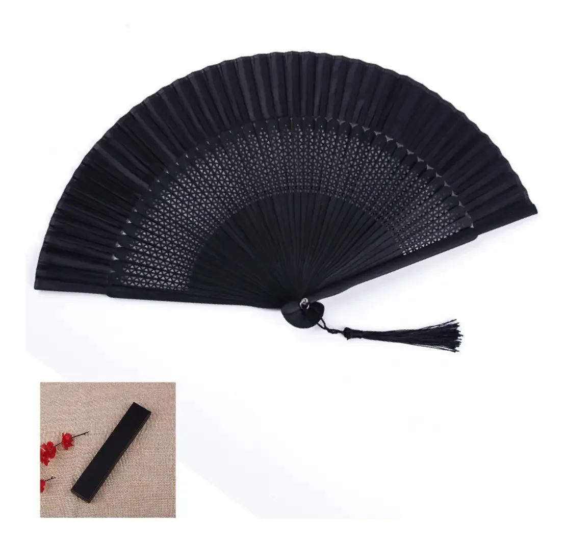 Ventiladores de mão de bambu preto dobráveis chineses