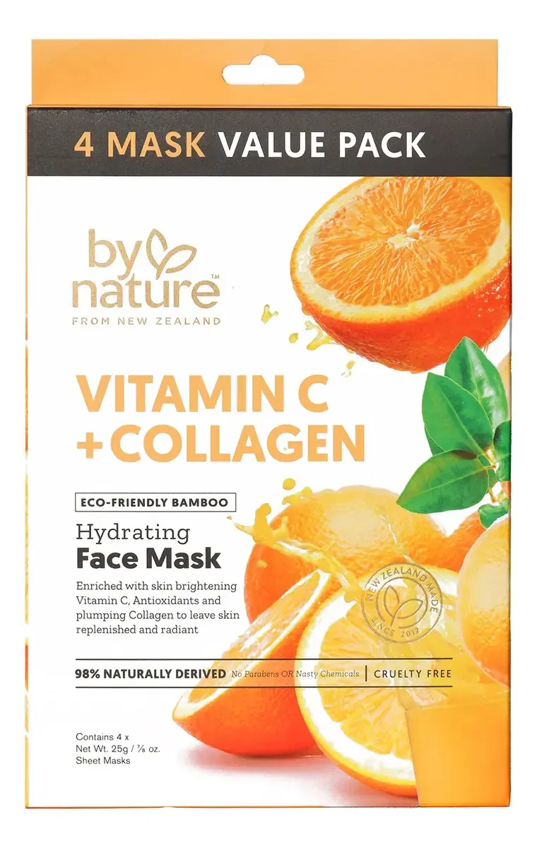 Pacote de 4 máscaras hidratantes com vitamina C e colágeno
