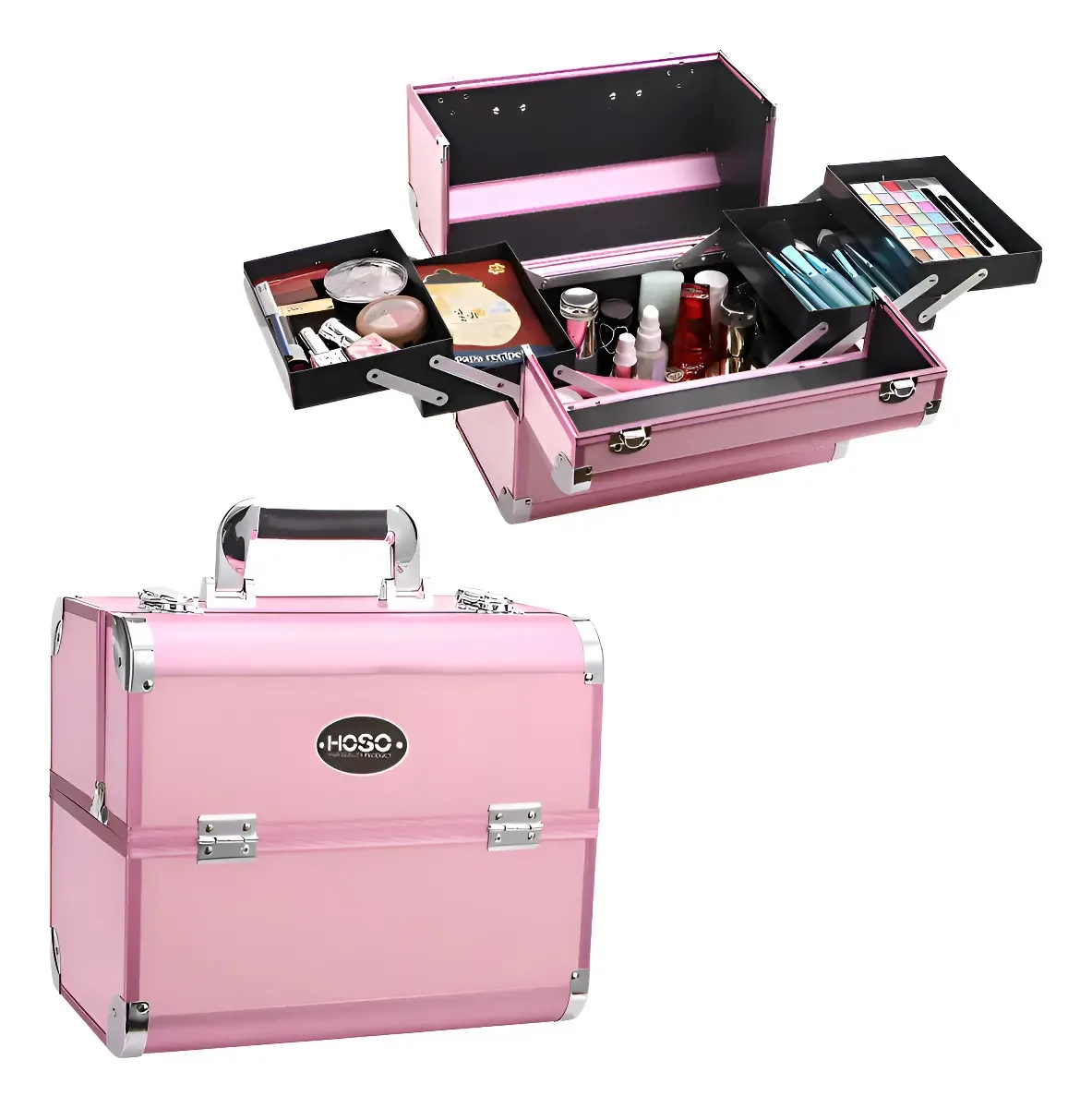 Estojo de maquiagem com 6 organizadores/cores rosa