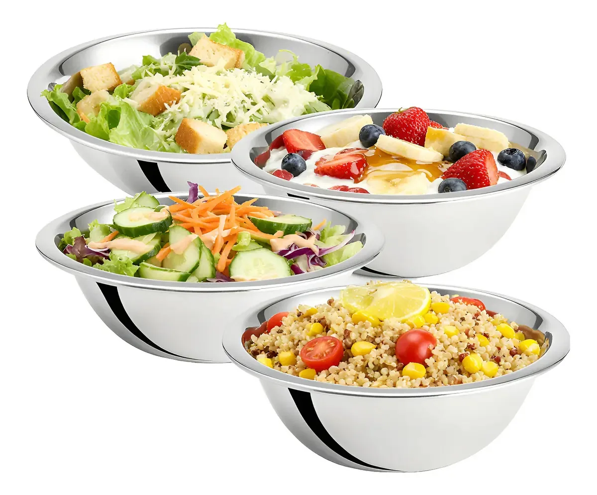 Kit 4 Tigelas Inox Primeware 18cm para Confeitaria e Saladas