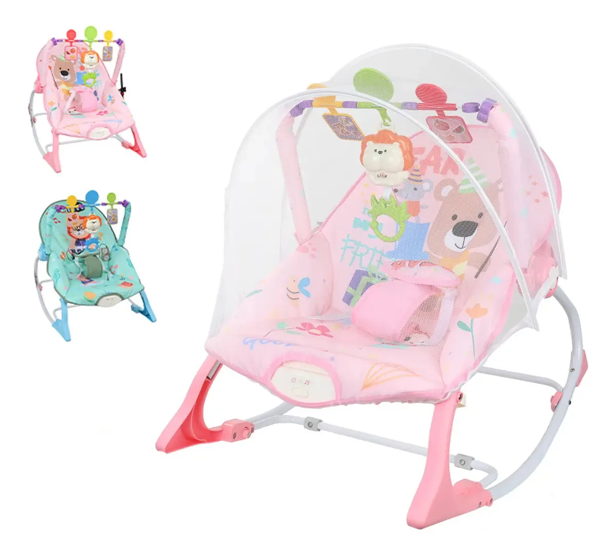 Cadeira de balanço para bebês Swing com música e mosquiteiro cor rosa