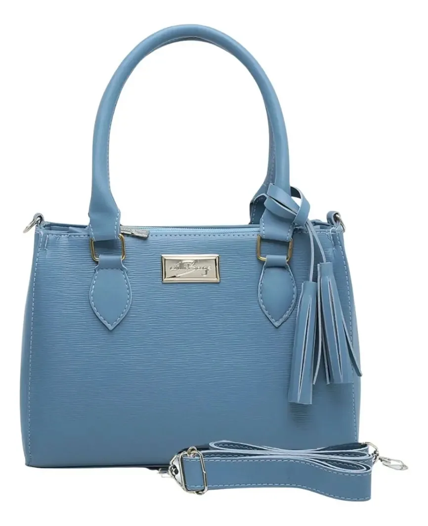 Willibags Bolsa Tote Mini azul bordado sintética, com fecho zíper e alça de ombro, ferragens dourado, vegana