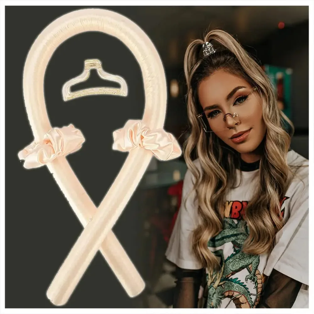 Conjunto de modelador de cetim Brewix Heatless, hastes flexíveis, modelador de cabelo longo e gigante, modelador de cabelo, ferramentas de modelagem para cabelos longos e médios, faixa amarela