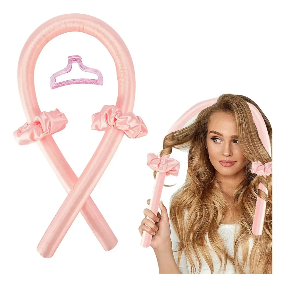 Brewix Modeladores Noturnos para Cabelos Longos Modeladores de Seda para Ondular o Cabelo Ondas sem Calor Cabelos Curtos Modeladores de Cabelo sem Calor para Cabelos Longos, tiara rosa