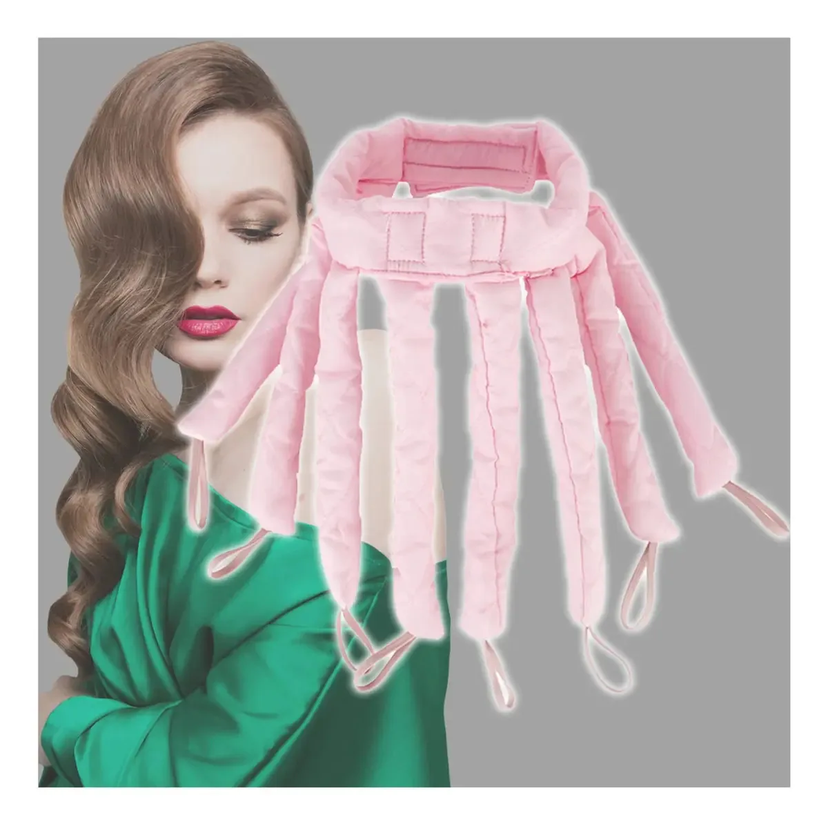Brewix Modeladores Confortáveis Com Cachos Ajustáveis Removíveis Modeladores De Seda Sem Calor Modelador Sem Calor Para Cabelos Longos, Tiara Rosa