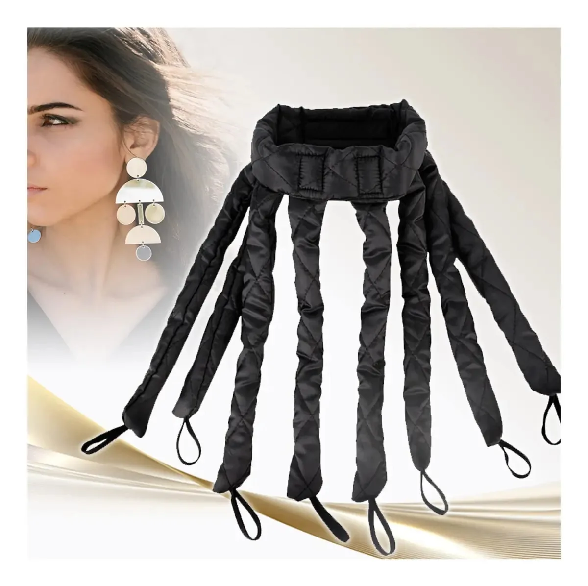 Brewix Modeladores Noturnos para Cabelos Longos Cachos Sem Calor Haste de Modelagem Sem Calor Modelador Sem Calor para Cabelos Longos, Faixa de Cabelo Preta