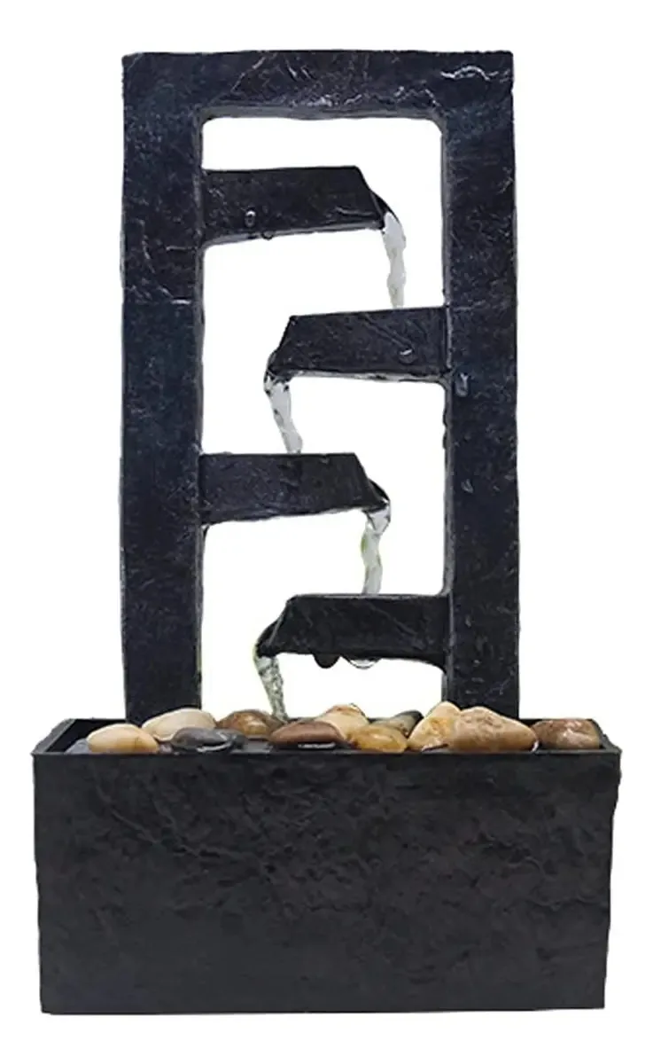 Fontes de mesa de fonte, decoração de casa, sala de estar relaxante, escritório, mini cascata, interior de hotel, fonte de mesa de artesanato em resina com 4 slots, fonte de mesa decorativa retangular