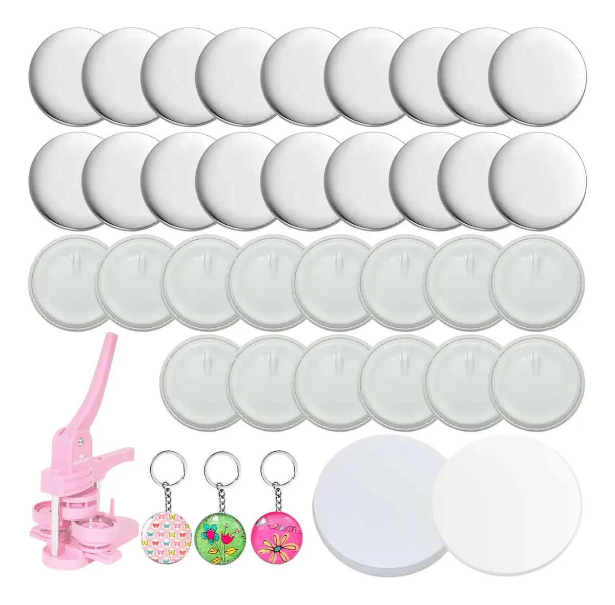 32mm Branco Pins E Bottons Chaves 50 Kits Para Mecolour Máquina De Button