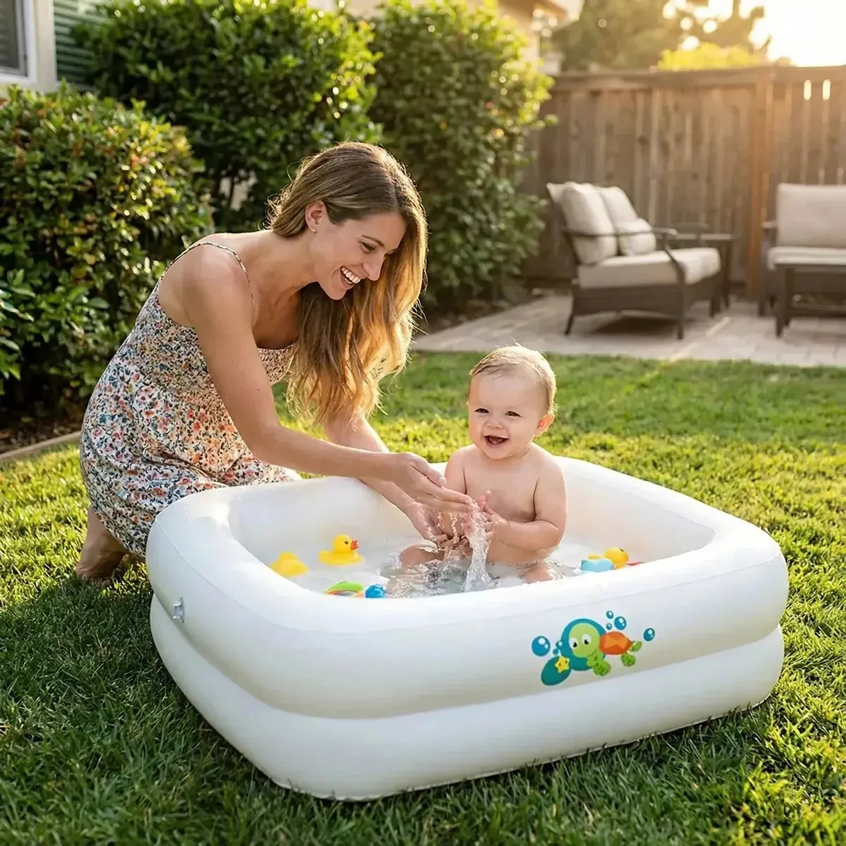 Piscina inflável quadrada para bebês e crianças