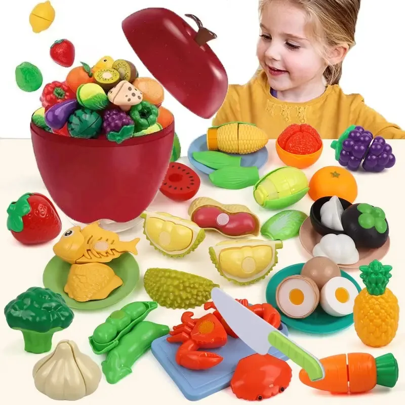 Brinquedo de corte de cozinha de frutas e vegetais de 32 peças