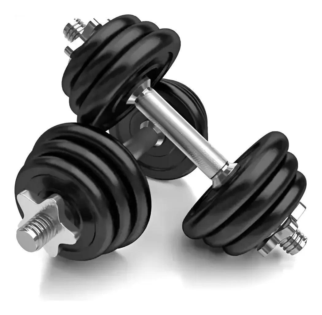 O kit de halteres pesa 20 kg. Conjunto de halteres, 12 discos, preto