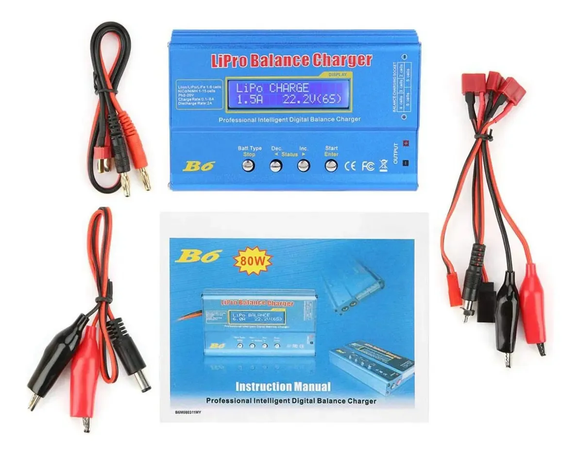 Carregador de controle remoto, B6 80W, carregador de equilíbrio