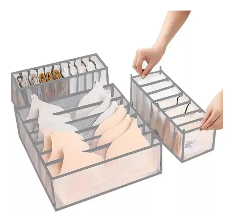 Conjunto de 3 organizadores de roupas íntimas Closet Home, divisórias de guarda-roupa dobráveis multifuncionais, cor cinza