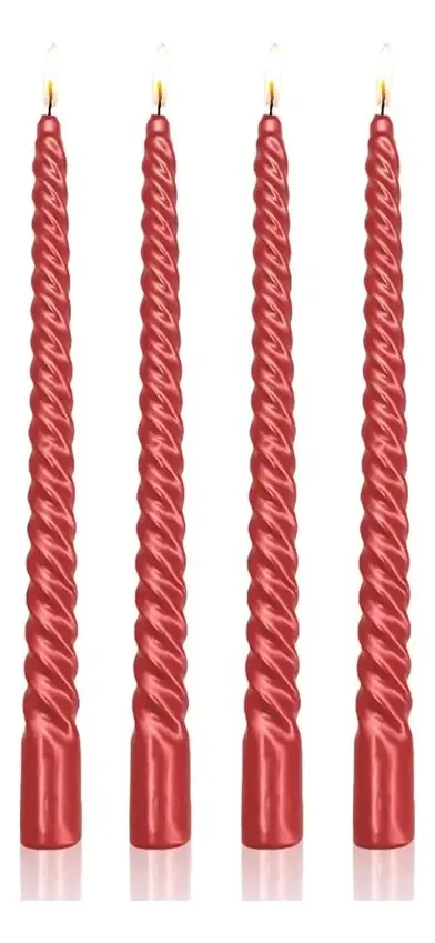Pacote de 12 velas, decoração de Natal, velas longas, velas espirais vermelhas