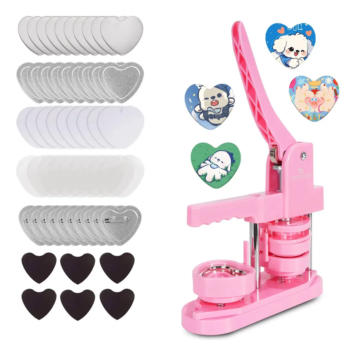 Máquinas Advertising Photobots Estilo Coração Pins E Bottons Rosa Máquina Estilo Coração + 50 Imãs De Geladeira+50 Emblemas Mecolour