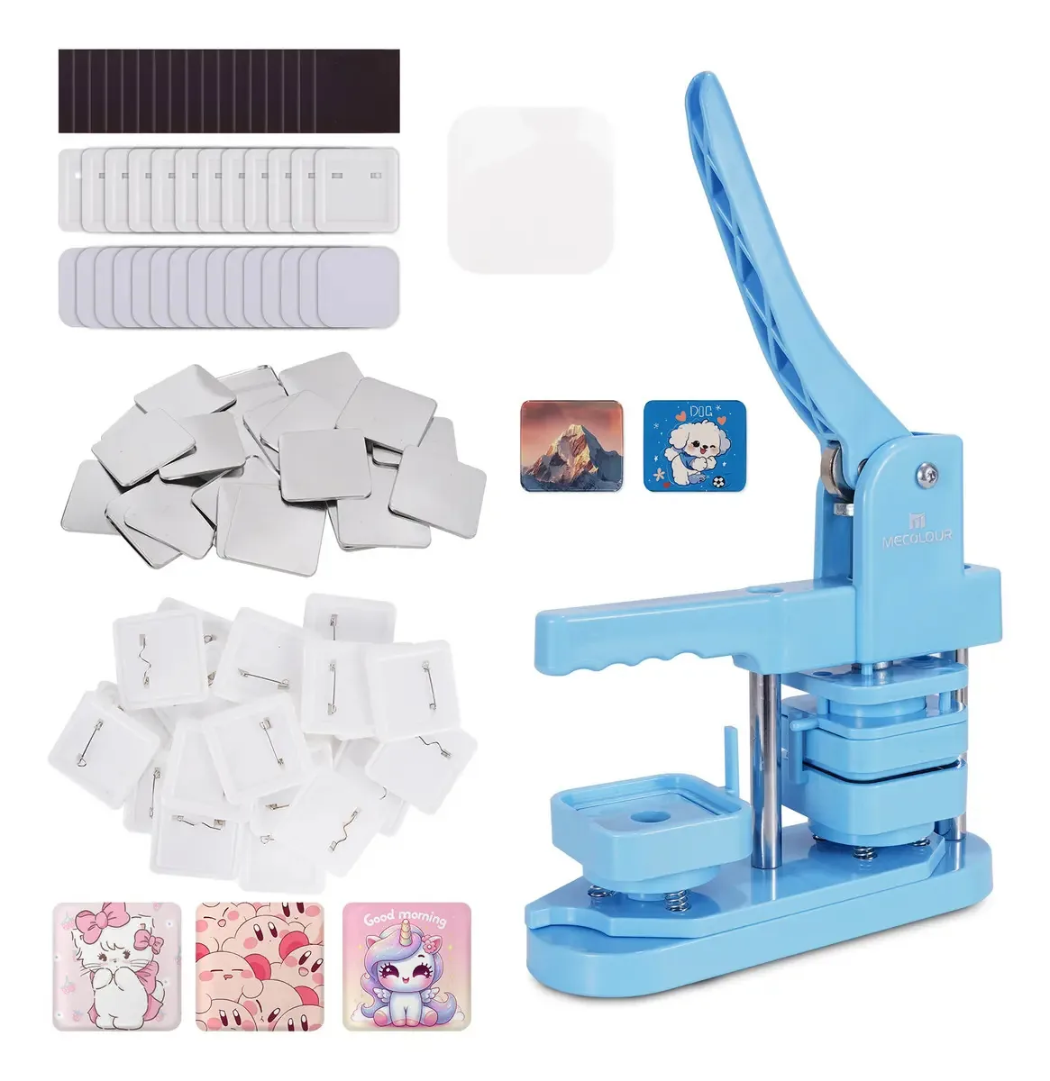 Máquinas Advertising Photobots 5x5cm Quadrado Pins E Bottons Azul Máquina +50 Imãs De Geladeira+50 Emblemas Mecolour