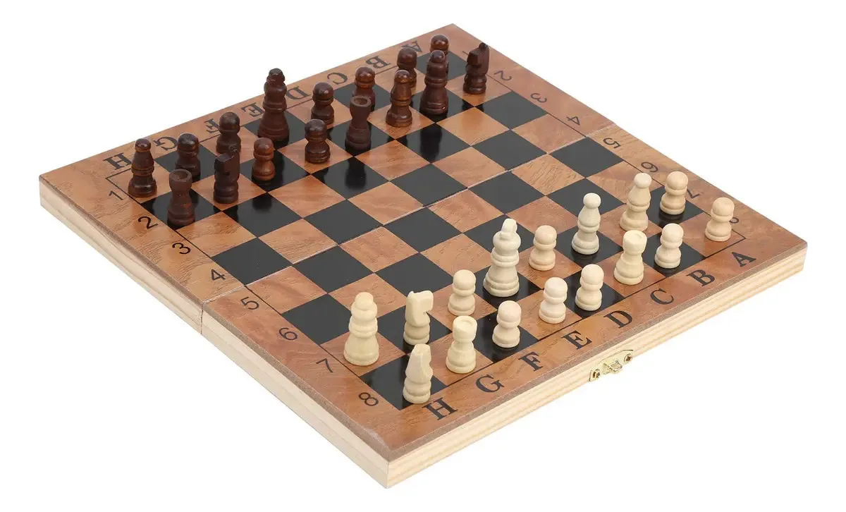 Tabuleiro de xadrez de madeira, caixa dobrável de madeira, tabuleiro de xadrez, tabuleiro de xadrez 3 em 1 com peça de xadrez para crianças e adultos, iniciante, tabuleiro de xadrez grande, normal