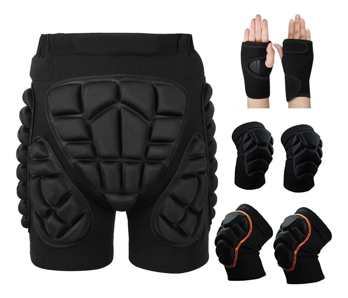 Qingrong Proteção de Quadril, Shorts Acolchoados 3D, Equipamento de Proteção Respirável, Protetores de Pulso e Joelheiras para Esqui, Patinação, Snowboard (cor: D2, Tamanho: 3x-large)