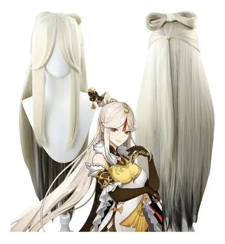 Peruca longa de cosplay em tom bege Ningguang