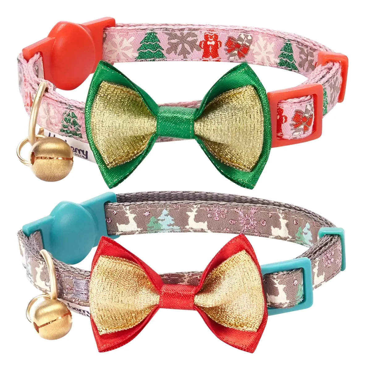Pacote Blueberry Pet com 2 coleiras para gatos, pacote colorido Power O. com 2 árvores de Natal