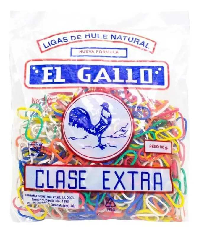 Pacote de ligas de borracha coloridas Gallo #10 com 80 gramas de cores variadas