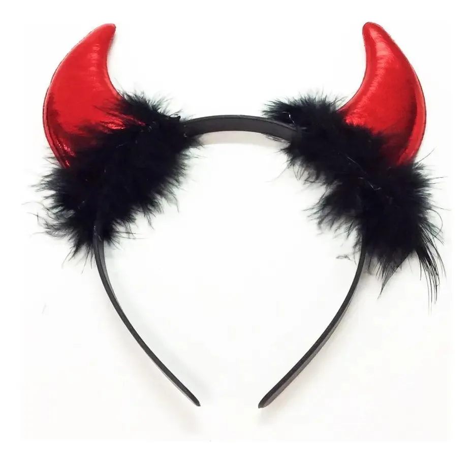 Tiara Diabinha Com Plumas Vermelho/preto Fantasia Halloween