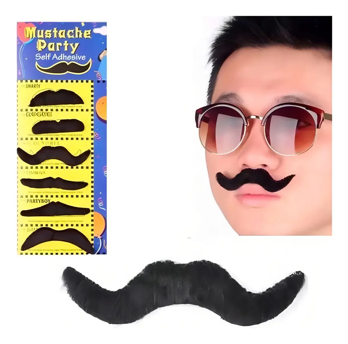 Bigode Adesivo GabiJovi Dupla Face Preto 6un Para Festas e Carnaval