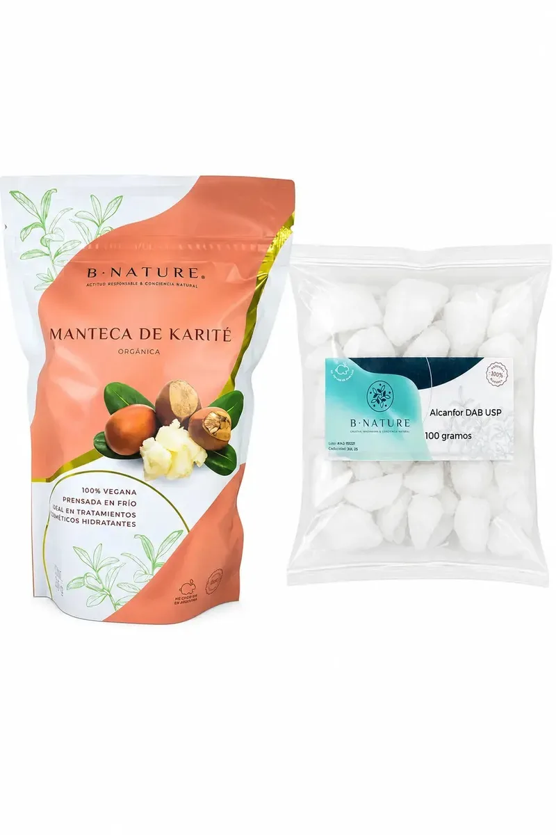 Kit de manteiga de karité orgânica 250g + cânfora pura USP 100g para cremes e pomadas B Nature