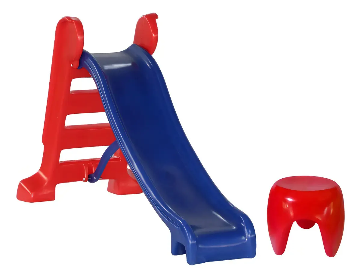 Escorregador Infantil Plástico 3 Degraus Cor Vermelha Azul Trampolim