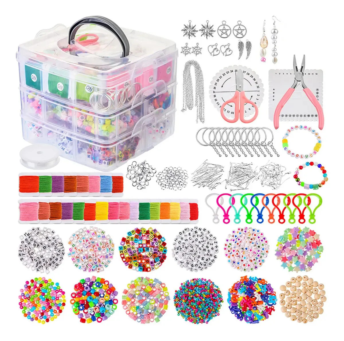 Kit 4655 Peças Miçangas Para Confecção De Joias E Pulseiras