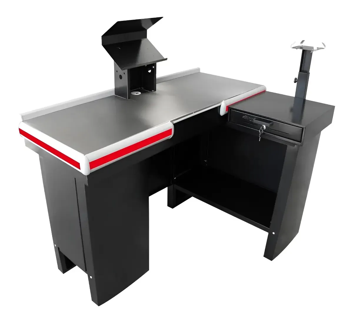Check-out Caixa Supermercado Kit Automação Gaveta 1,30 Cor Preto Perfil Vermelho